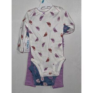 Carters Baby Girl 3-Piece Set 6m Owl & Floral Print Cotton Long Sleeve Bodysuits